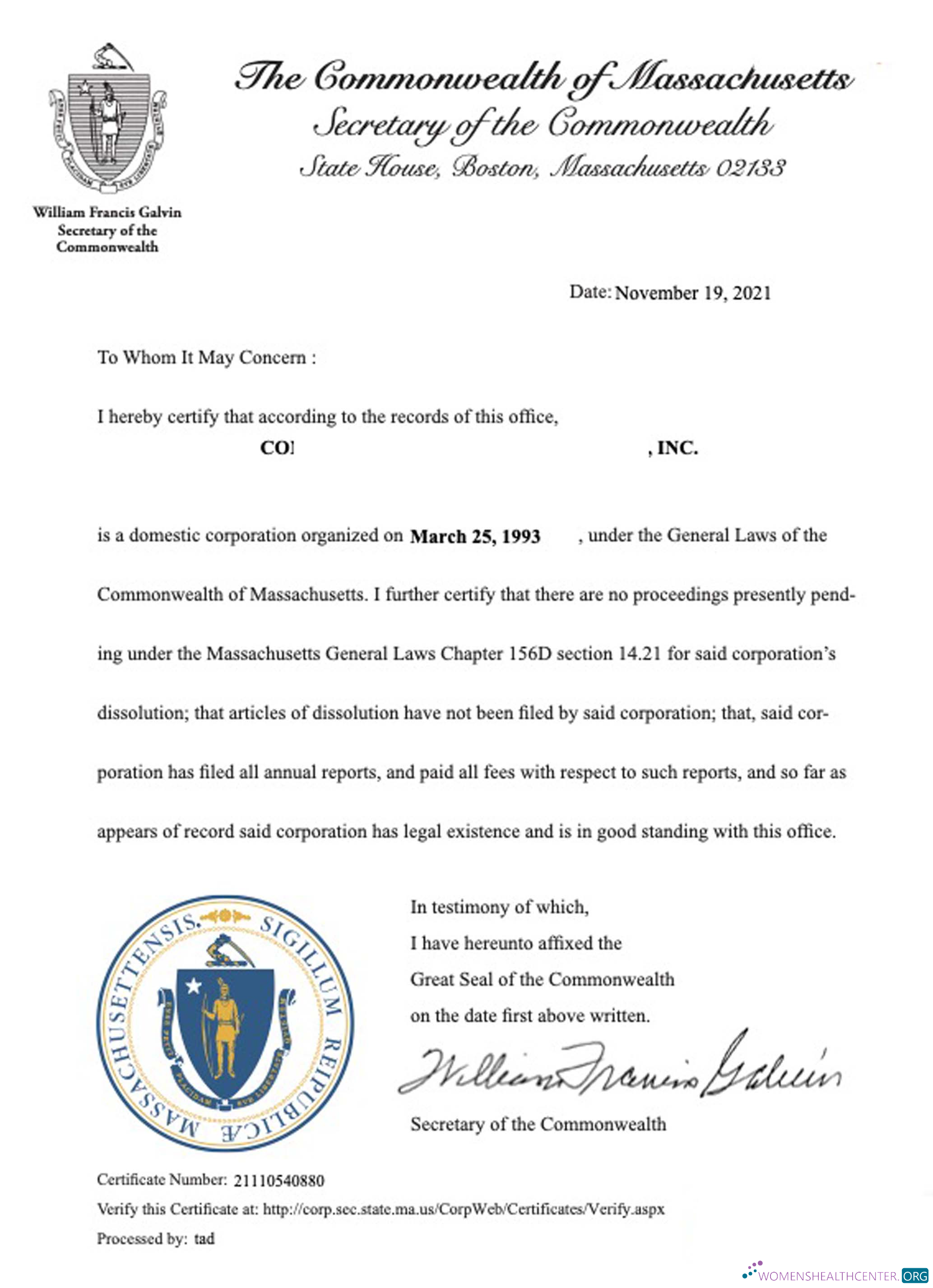 Download USA Massachusetts certificate of good standing Photoshop template